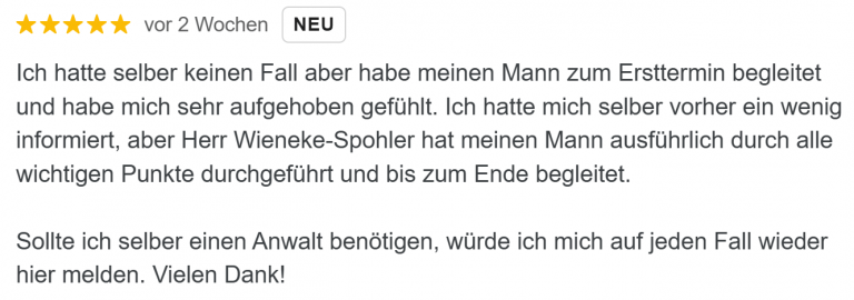 Dritte Google-Bewertung als Top-Anwalt für Arbeitsrecht in Hamburg.