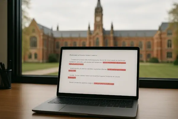 Illustration eines elektronischen Textdokuments mit mehreren roten Textstellen.