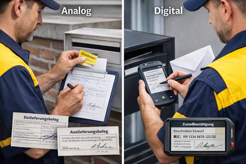 Visualisierung eines digitalen versus analogen Einschreiben-Prozesses für arbeitsrechtliche Dokumente